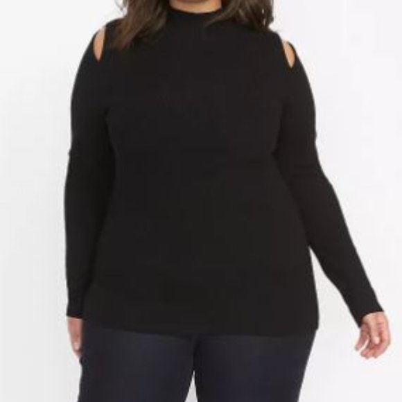 Mock-Neck Ribbed Sweater with Cutouts - Picture 2 of 2